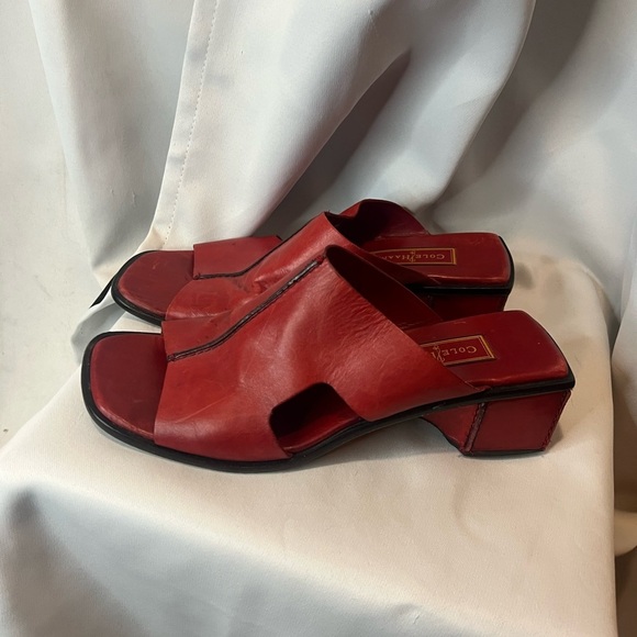 Cole Haan Red Leather Mules with Block Heel - Picture 3 of 8